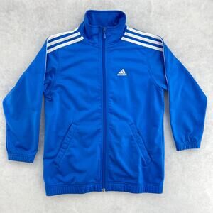 Adidas Youth SMALL Y2K Blue White Long Sleeve Pop Collar Zip Up Track Jacket